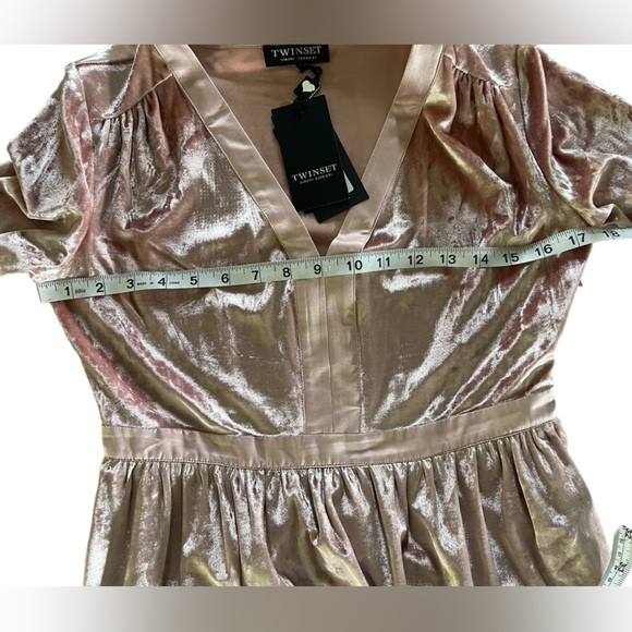 Twinset Velvet Mini Dress Pink Blush Size 6 Italian‎ Size 42 New - Picture 6 of 13